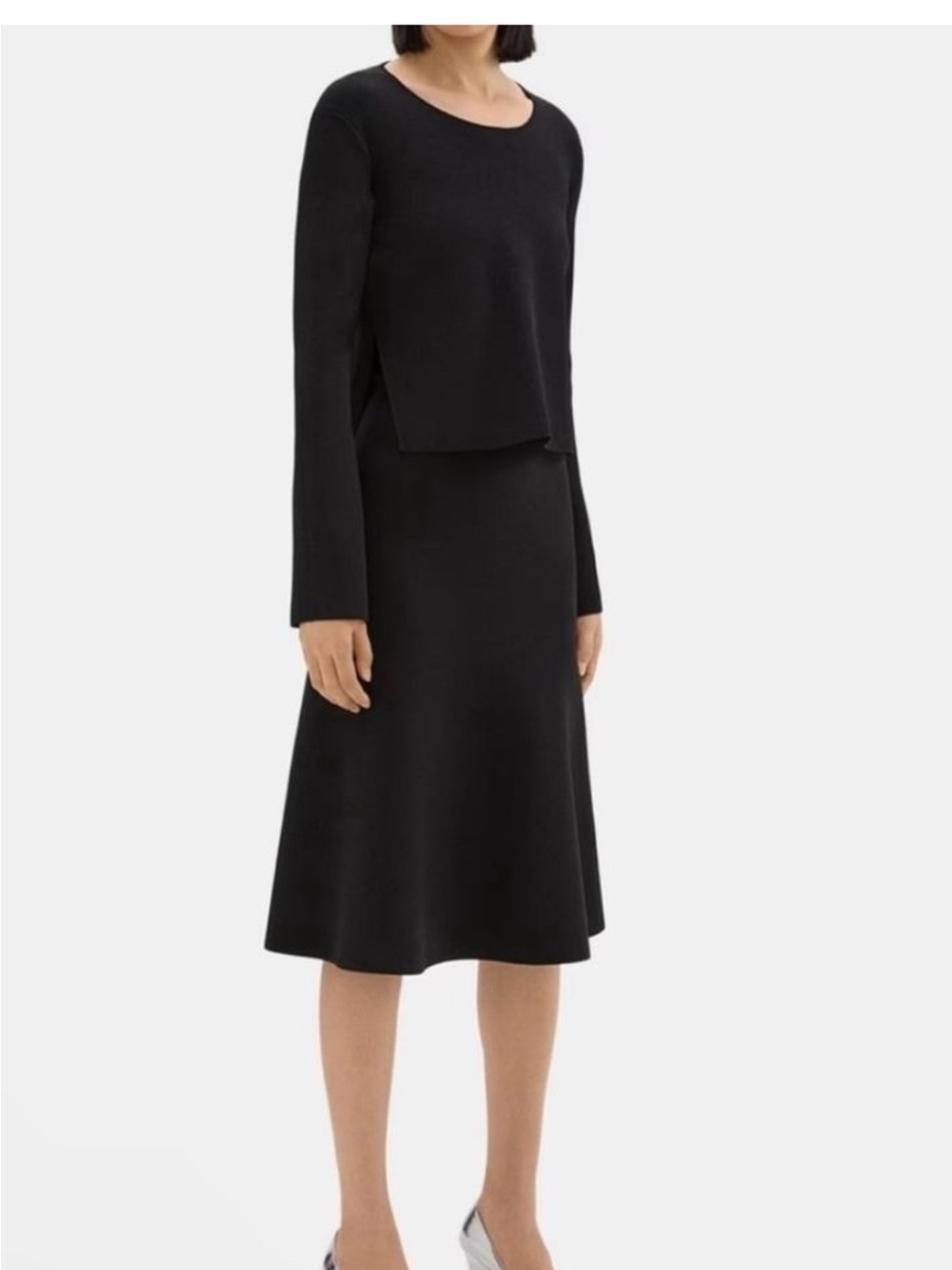 Theory Black Midi Knit Dress with Layered Top